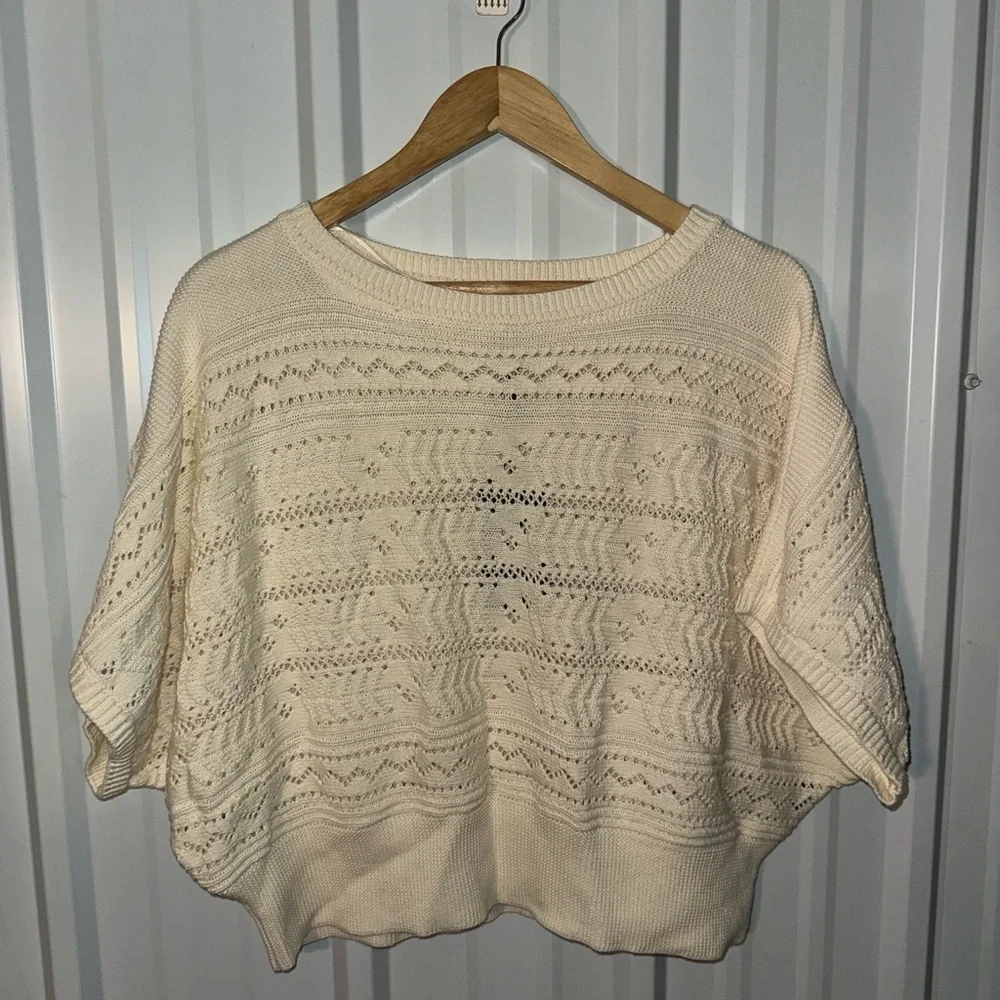 Frye and Co Cream Pointelle Knit Dolman Sleeve Sweater Women Medium Casual NWT
